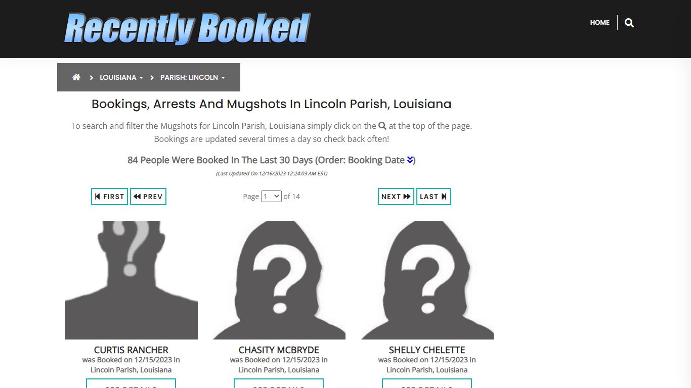 Bookings, Arrests and Mugshots in Lincoln Parish, Louisiana